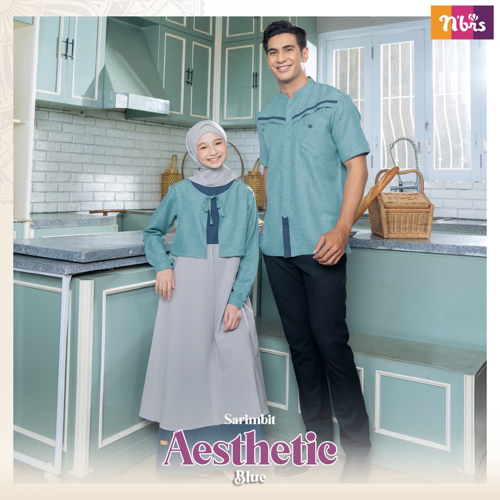 NIBRAS SARIMBIT AESTHETIC BLUE Baju Muslim Couple Copel Kopel SARIMBIT LEBARAN NBRS SYARI SERAGAM KELUARGA