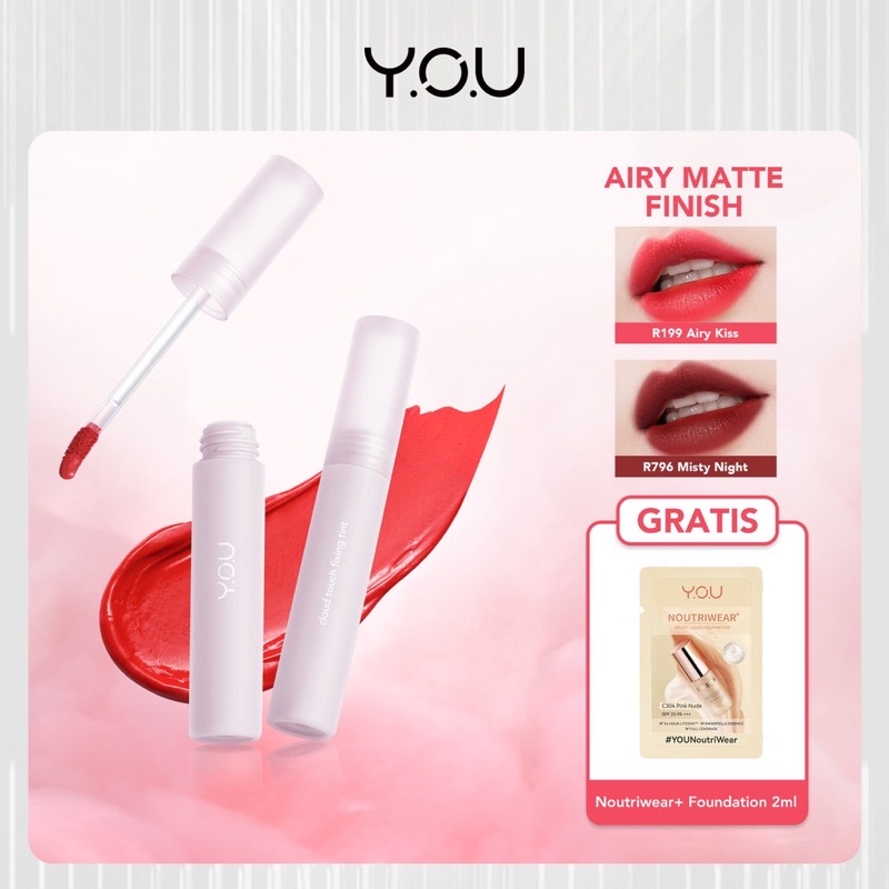 YOU Cloud Touch Fixing Lip Tint | Soft Velvet Finish Lip Stain | Korean Style Lip Tint Bibir | Melembapkan Tahan Lama ( YOU MAKEUPS OFFICIAL STORE )