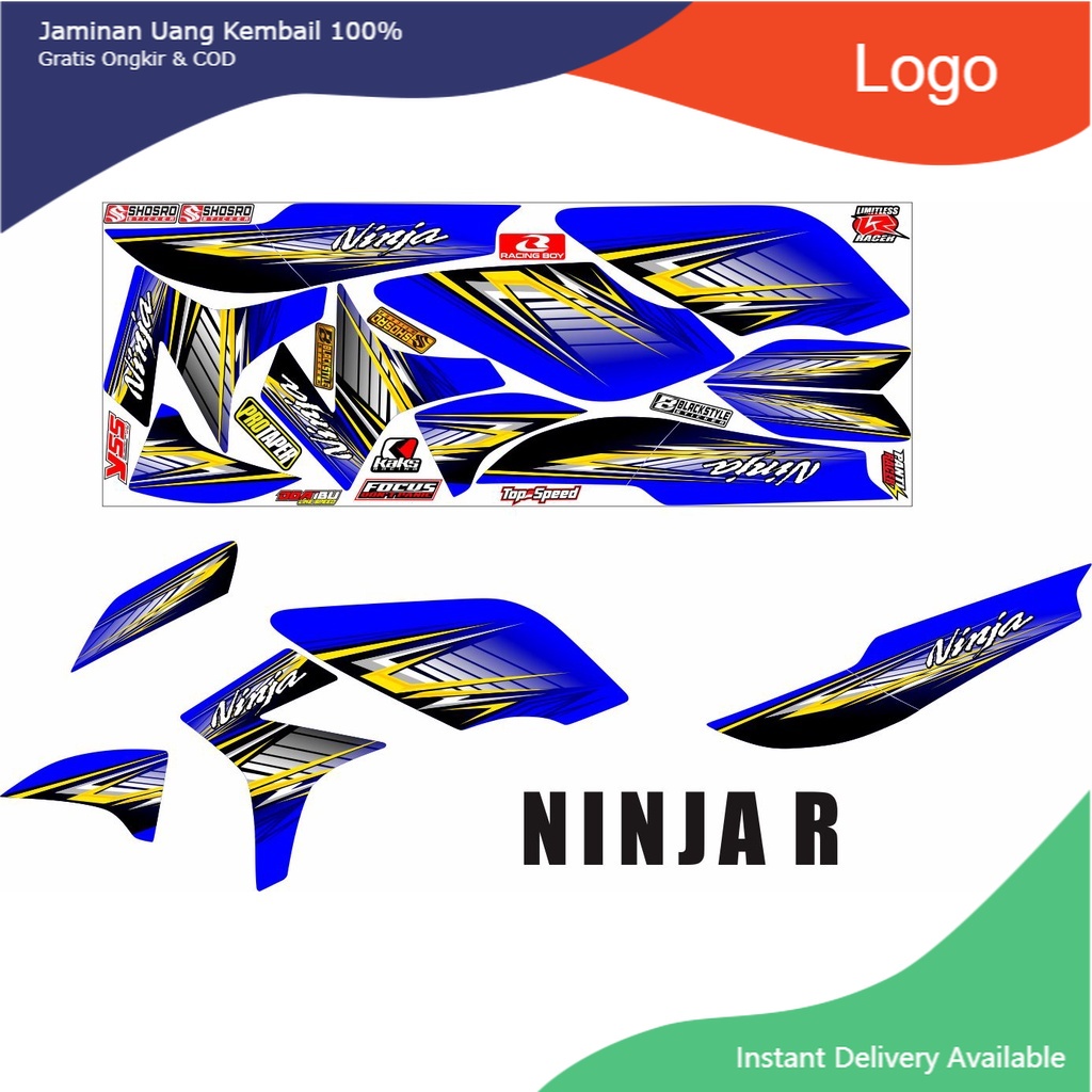 KAFFA STIKER COD STRIPING/STICKER VARIASI MOTOR NINJA R MOTIF RACING NEW BIRU/STICKER CUSTOM MOTOR N