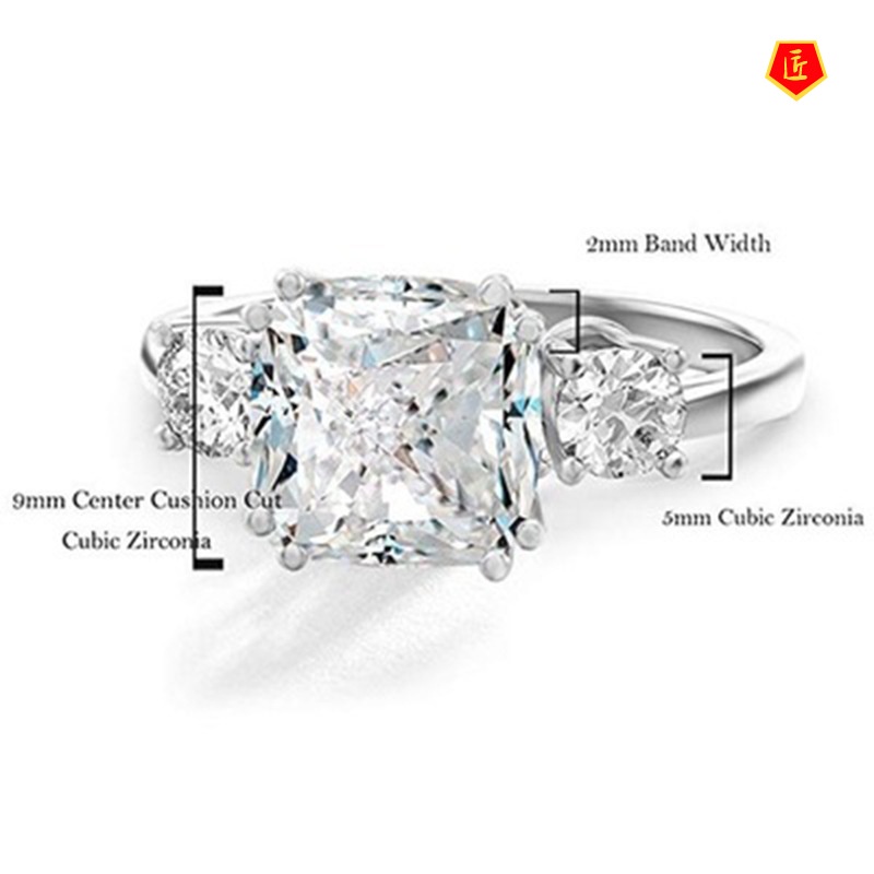 [Ready Stock]Graceful Fashionable Silver Square Diamond Ring