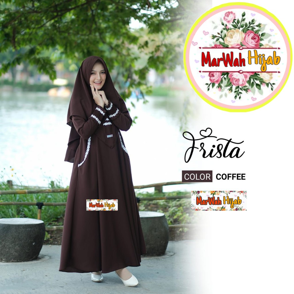 Termurah original gamis marwah hijab frista dress cofee gamis syari set khimar gamis terbaru syar'i