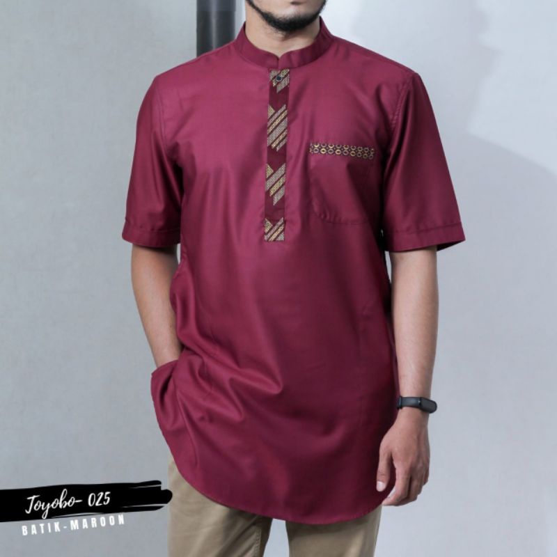 SAVIQ kurta lengan pendek baju muslim toyobo batik  pria koko pakistan warna hitam kode KQS 4351