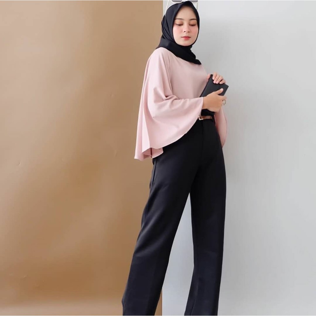 Blouse Wanita Korean Style Trum Blouse Bahan Moscrafe Pakaian Wanita Kekinian Baju Atasan Wanita Terbaru 2023 Kekinian Viral Blouse Hitam Jumbo