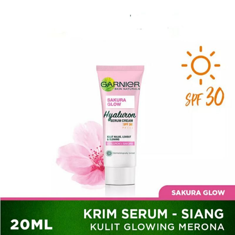 Garnier Sakura Glow Day Cream - 20mL | - Garnier Sakura Glow Serum Night Cream Moisturizer Skin Care - 20 ml (Untuk Wajah Cerah &amp; Merona) (Sakura White)