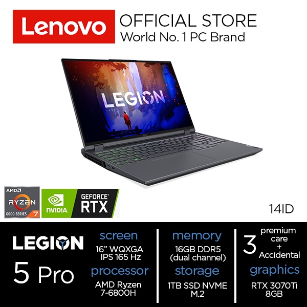 Lenovo Legion 5 Pro 14ID AMD Ryzen 7-6800H/16GB/1TB SSD/RTX3070Ti/16"WQXGA/WIN 11