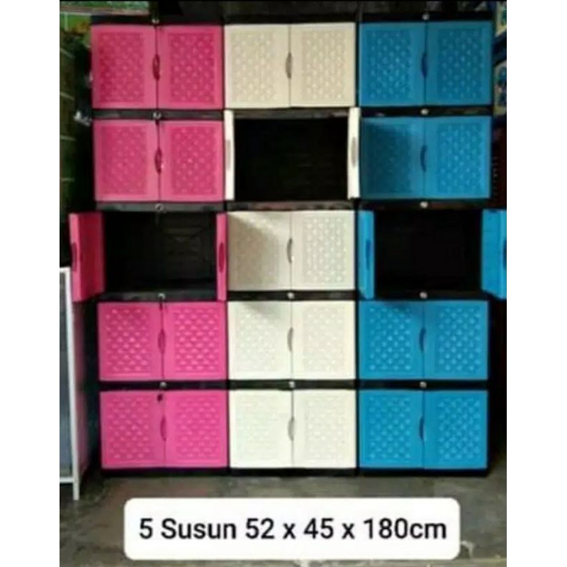 Lemari PLastik AQUOSE Mini Susun 5 + Full Kunci