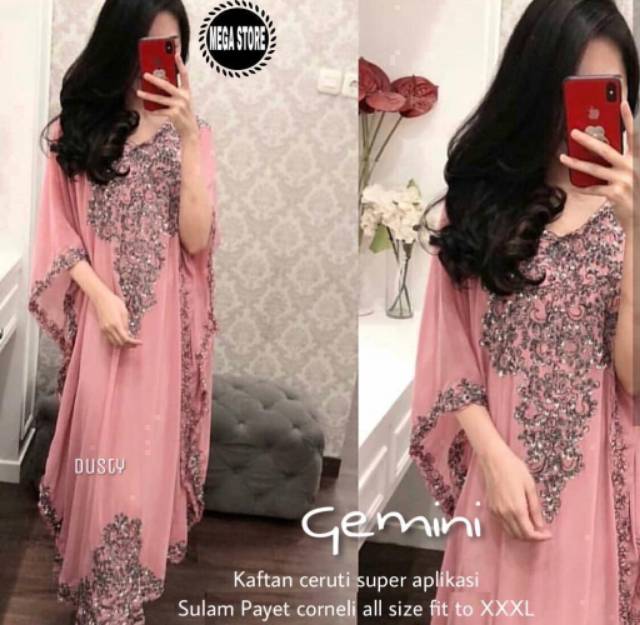 Dress Kaftan Ceruti Super Mix Aplikasi Bordir Sulam