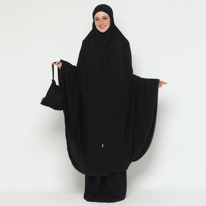 Mukena Jumbo Tatuis Shiva 093 Katun Rayon Polos Renda Putih Hitam Adem