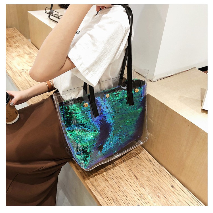 Tote Bag Transparent Sequin TU013 Hand Bag Wanita