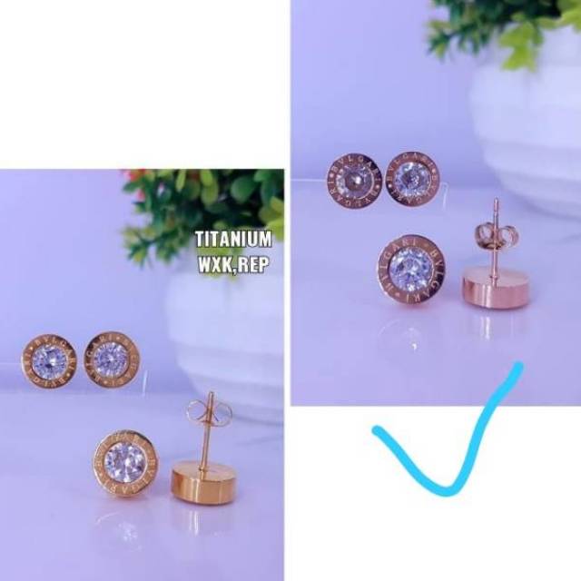 Anting titanium tusuk l,model replika berlian mata zircon,tidak berkarat,tidak gampang luntur,awet