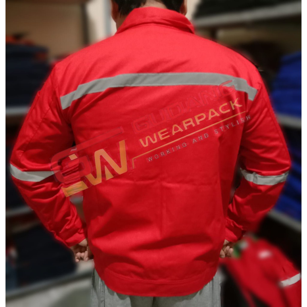 Star Wearpack - Baju Proyek Seragam Kerja Lapang Warna Merah Polos Lengan Panjang