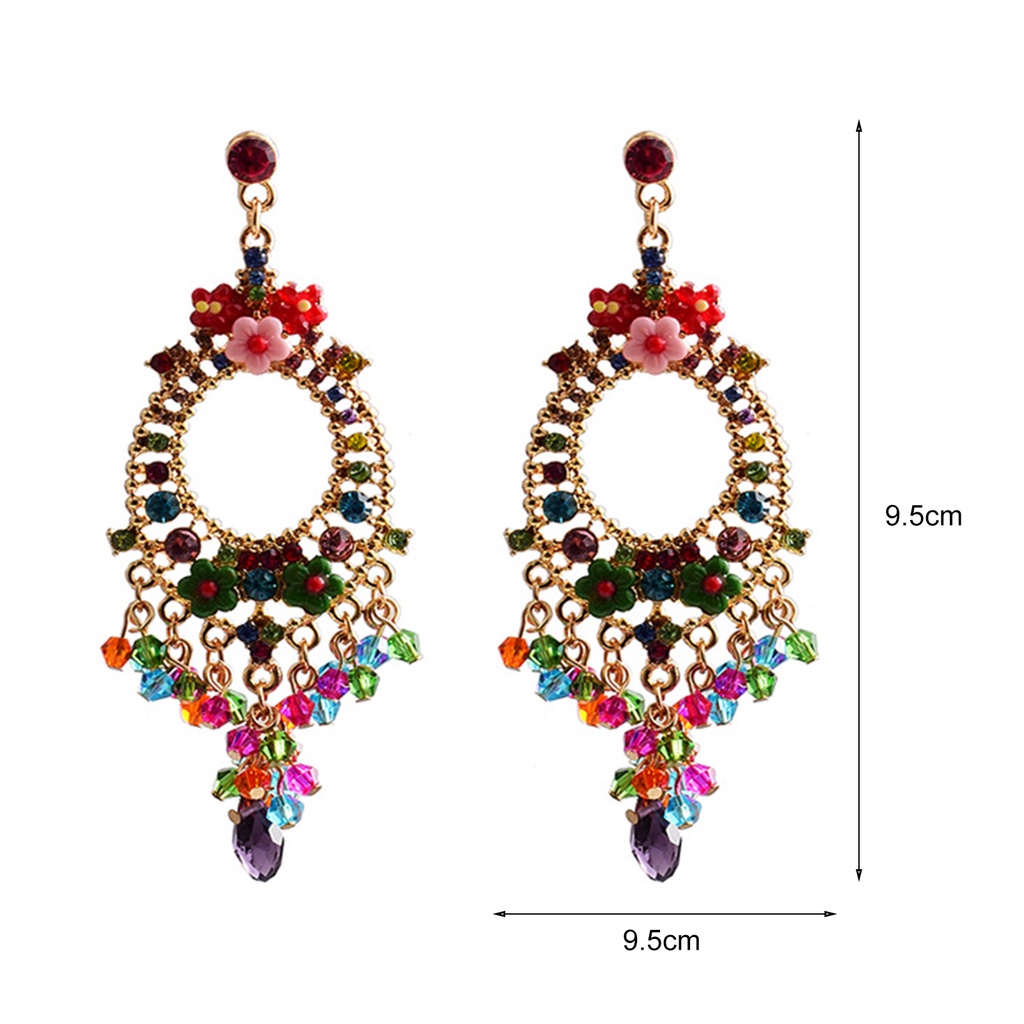 Hu Hu Hu Hu Hu Alat Bantu Pasang Kacamata♡ 1 Pasang Anting Rumbai Manik-Manik Bunga Berlian Imitasi Warna-Warni Gaya Bohemian Untuk Kencan