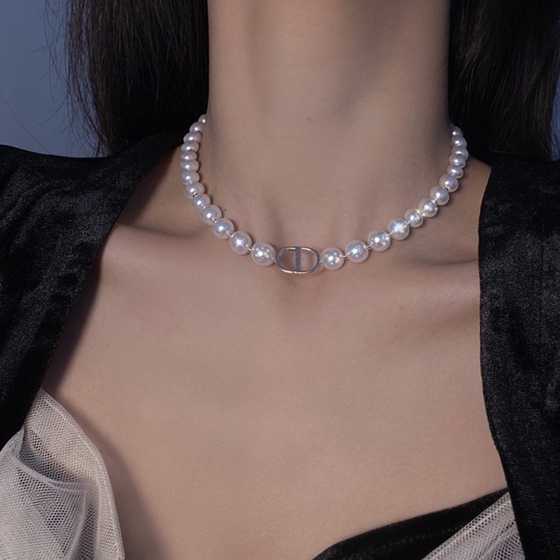 Pearl Retro Necklace Women's New Trendy Double D Clavicle Chain