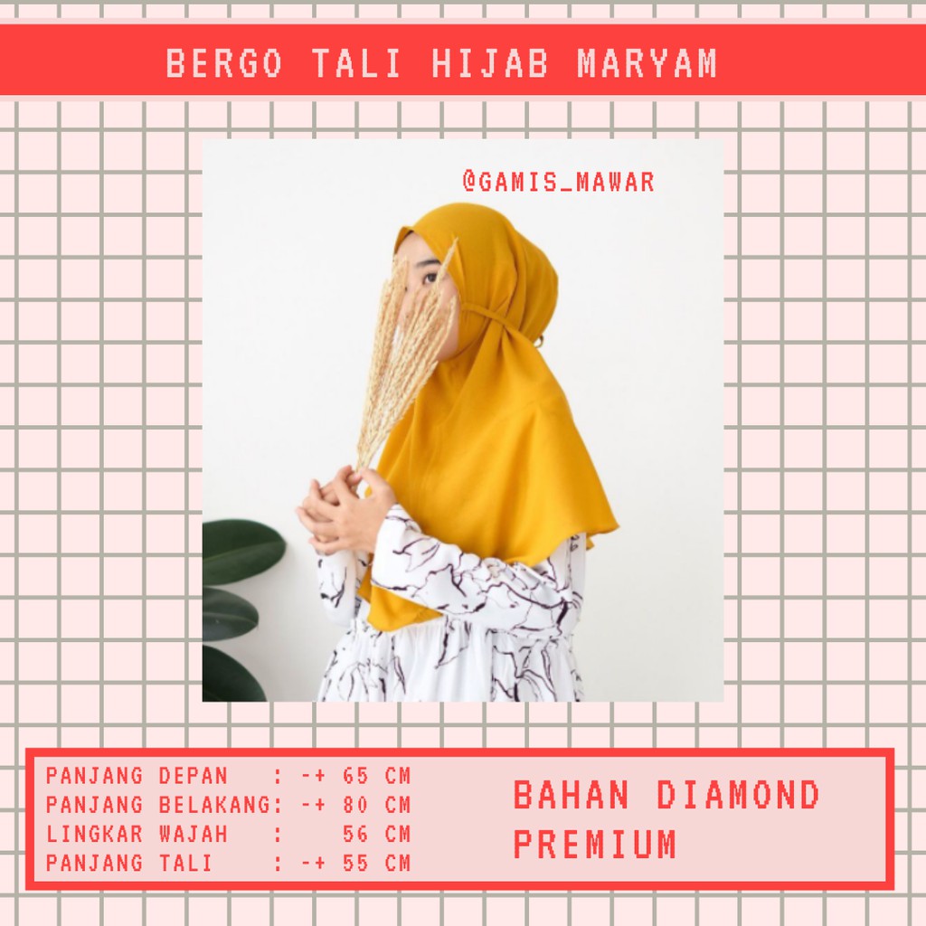 PROMO! PREMIUM BERGO TALI HIJAB INSTAN SEHARI HARI / HIJAB MARYAM DIAMOND-2