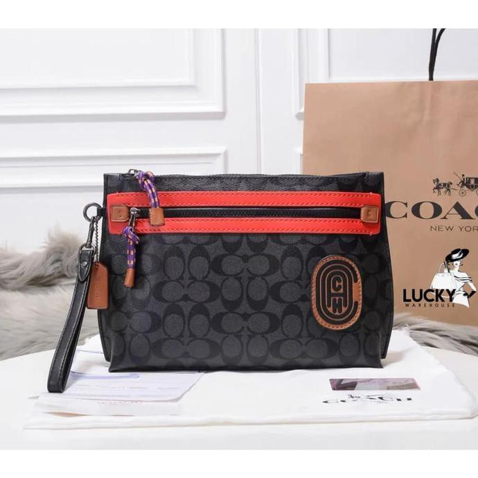 -SIAP KIRIM- COACH ACADEMY POUCH IN SIGNATURE CANVAS - ORIGINAL 100%