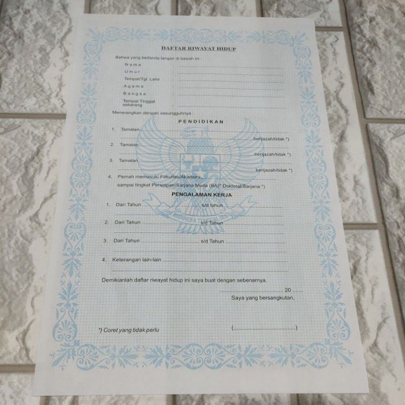 

Kertas Daftar Riwayat Hidup / DRH / Kertas DRH