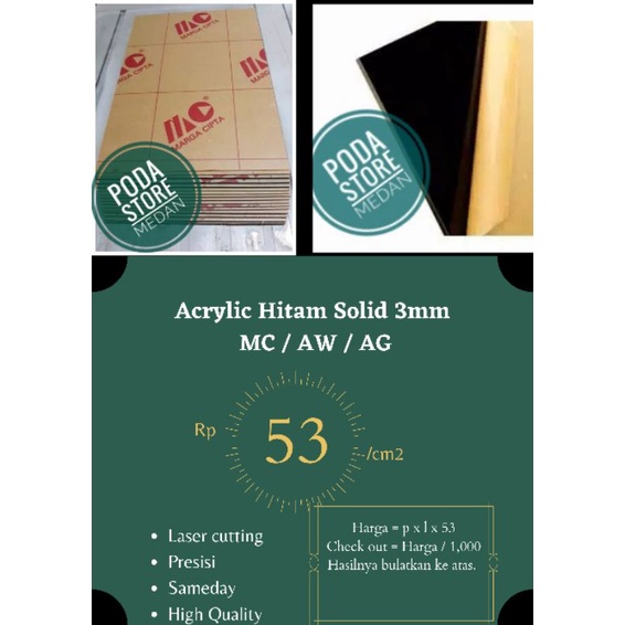 Acrylic Hitam Solid 3 mm Premium Quality / Akrilik hitam 3mm