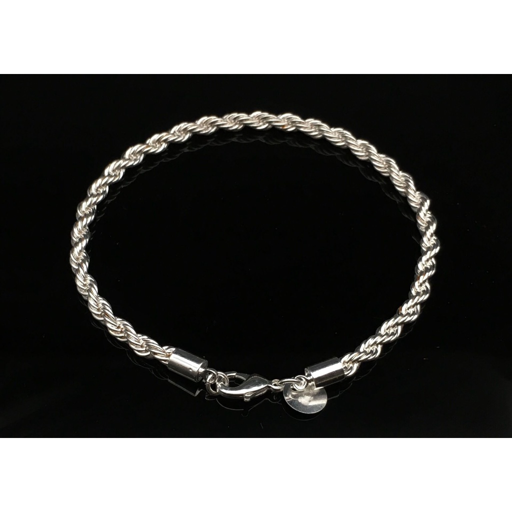 Gelang Tali Twisted Bahan Stainless Steel Warna Silver Ukuran 4MM