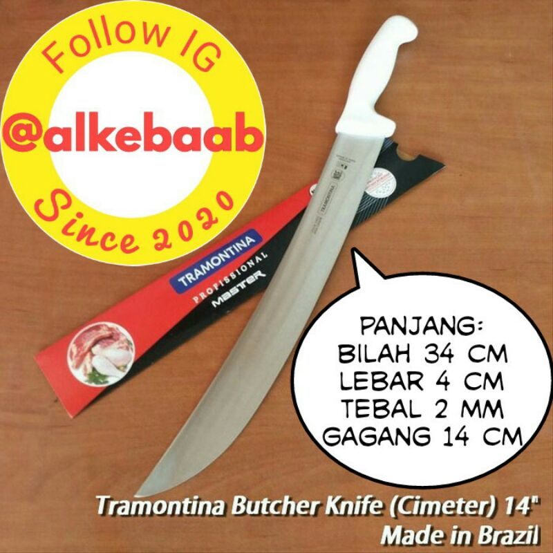 PISAU SEMBELIH IDUL ADHA TRAMONTINA ORIGINAL 14 INCH CIMETER STAINLESS PISAU IKAN JUMBO TUNA MARLINM