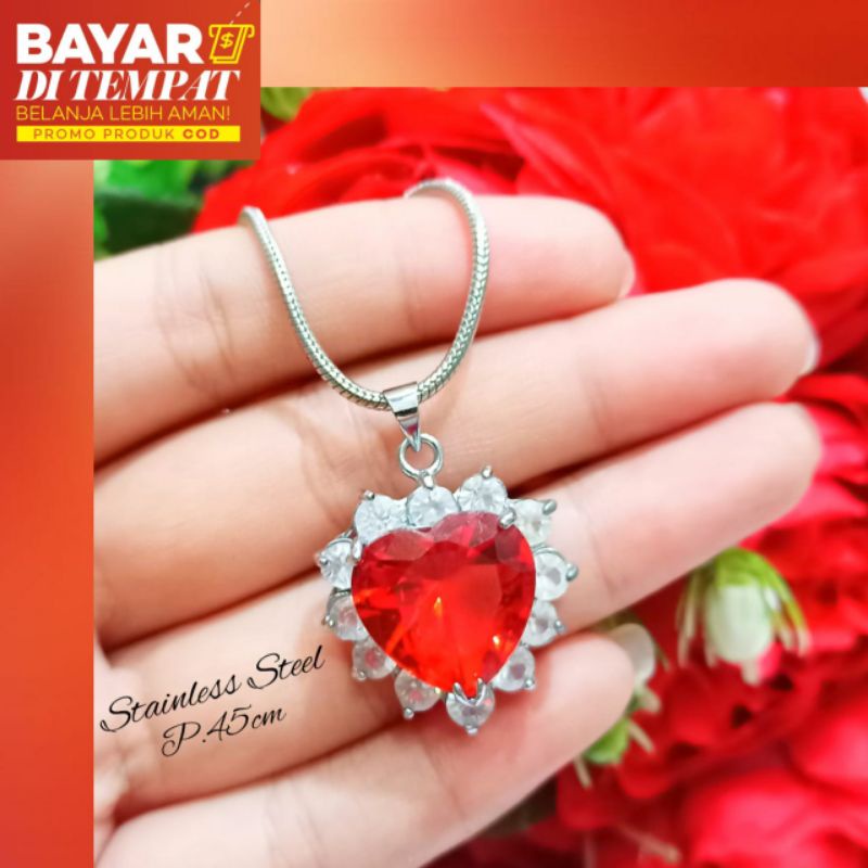 Kalung TITANIUM Permata Kristal warna termanis anti karat&amp;anti Luntur