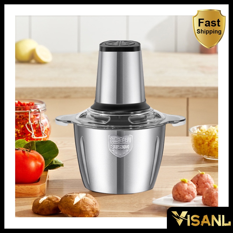 Chopper Blender Daging Penggiling Meat Blender Elektrik Stainless  2L Food Processor Stainless Steel Penggiling Daging Dan Bahan Makanan Elektrik