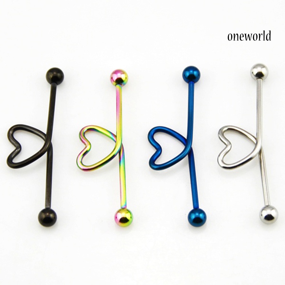 OW@ 1Pc Unisex Stainless Steel Heart Shaped Cartilage Piercing Industrial Barbell