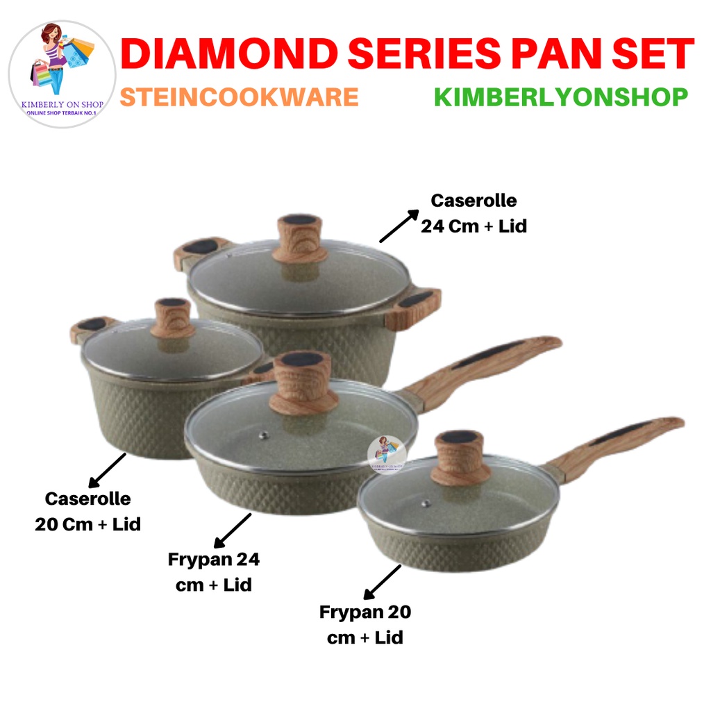 Frypan &amp; Casserole Paket Diamond Series Set Granite Stein Cookware