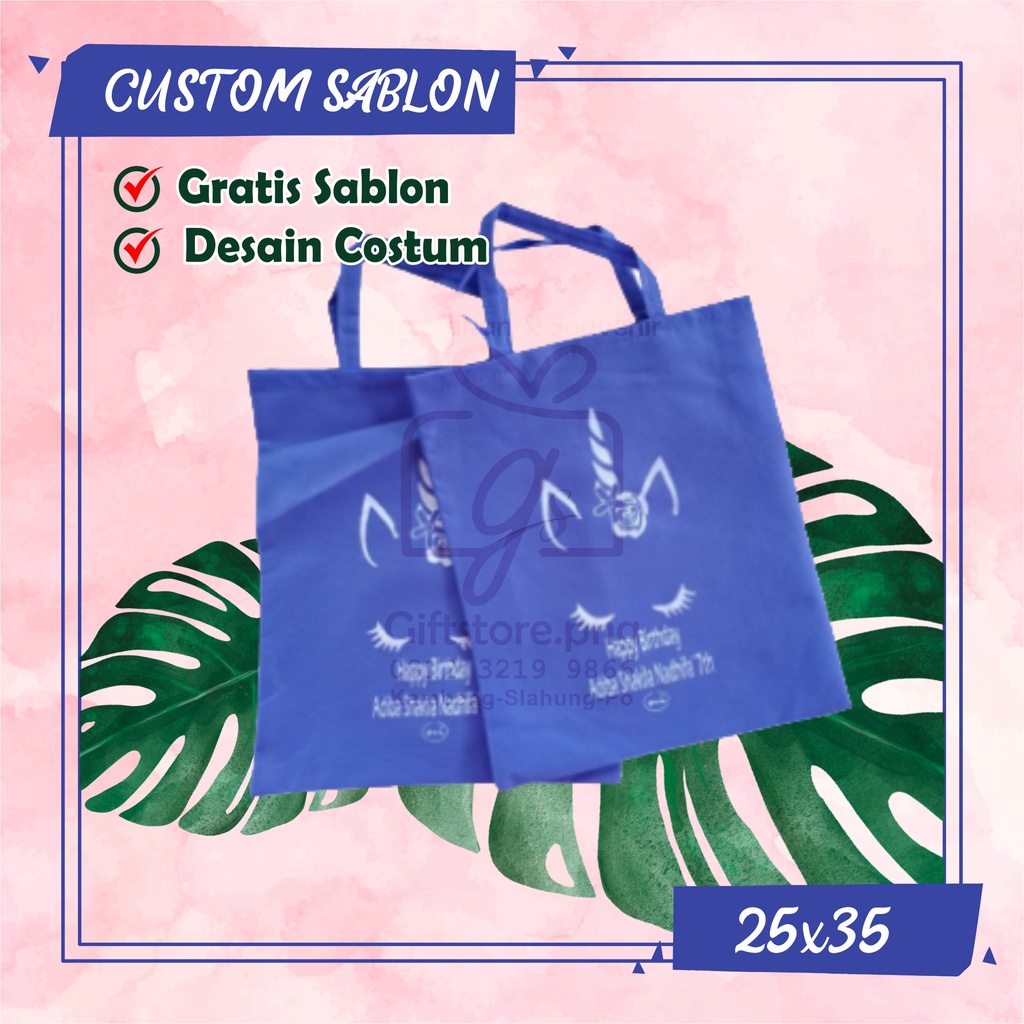 

Tas souvenir CUSTOM SABLON uk 25x35 + PEREKAT Tas Hajatan / Tas Spunbond / Goodie Bag Murah