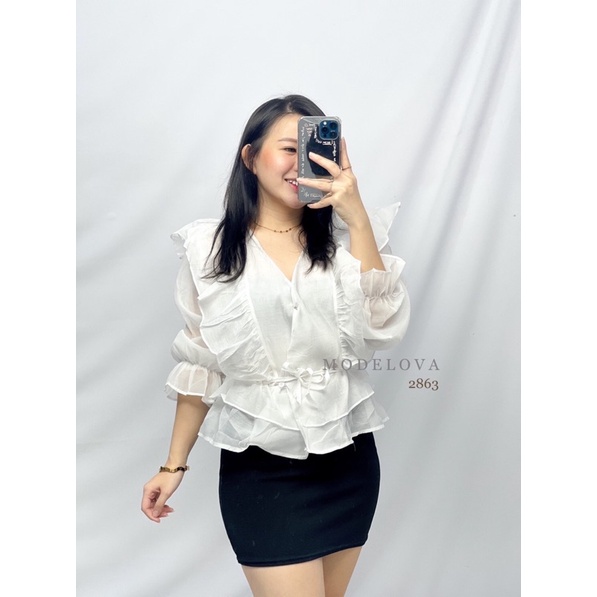 MDLV ~ 2863# Donalda Ruffle Top Blouse Organza Blouse Premium Import Fashion Import