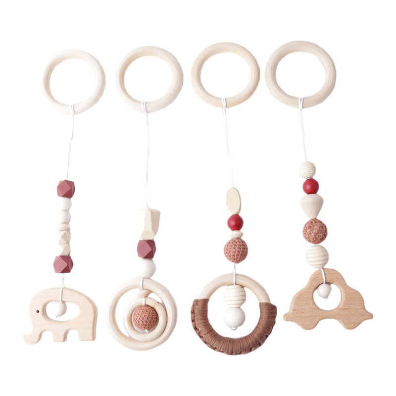 Mary 4pcs / Set Mainan Rattle Teether Ring Kayu Untuk Bayi Newborn