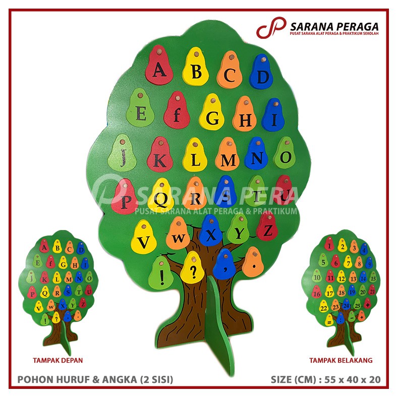 SaranaPeraga - Pohon Kayu Huruf dan Angka 2 Sisi Double Side / Pohon Angka Dan Huruf Kayu / Ape Paud