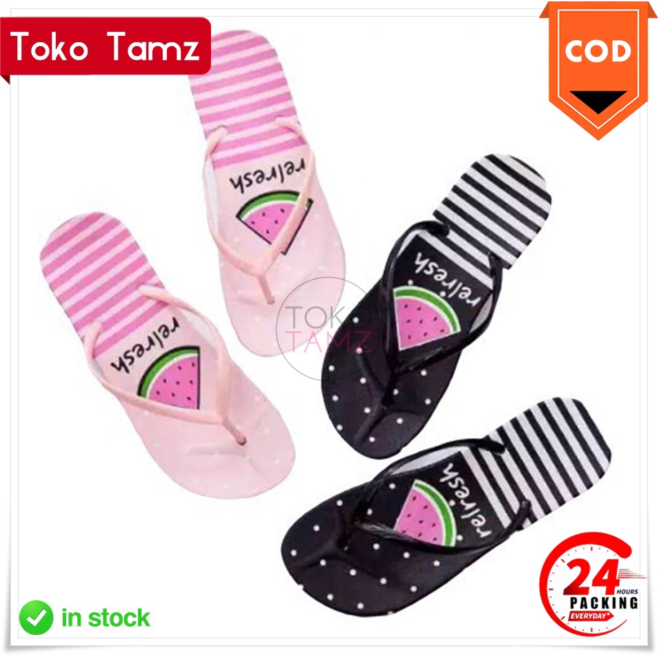 COD MAKASSAR Sandal Jepit Motif Semangka Slipper Sendal Flip Fashion Shopee Online Shop Toko Tamz