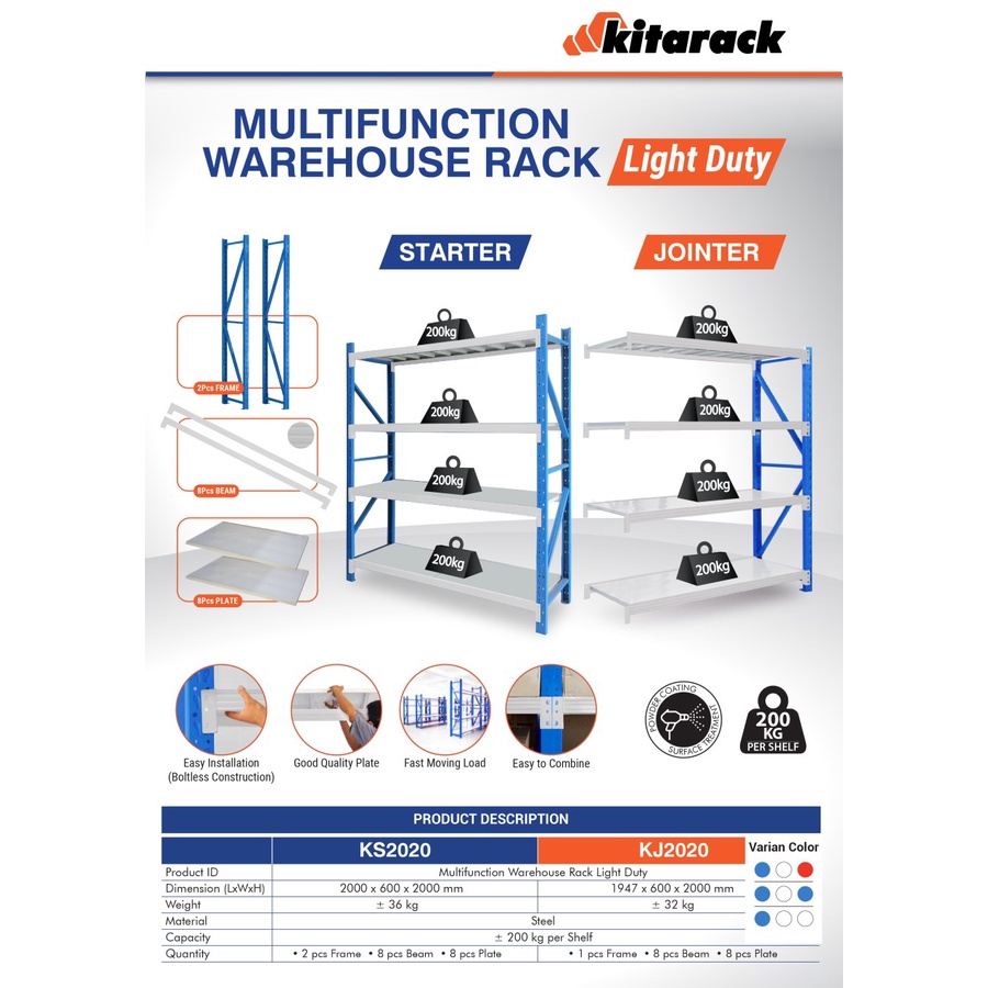 KS2020 KITARACK STARTER MULTIFUNCTION WAREHOUSE RACK LIGHT DUTY WHITE