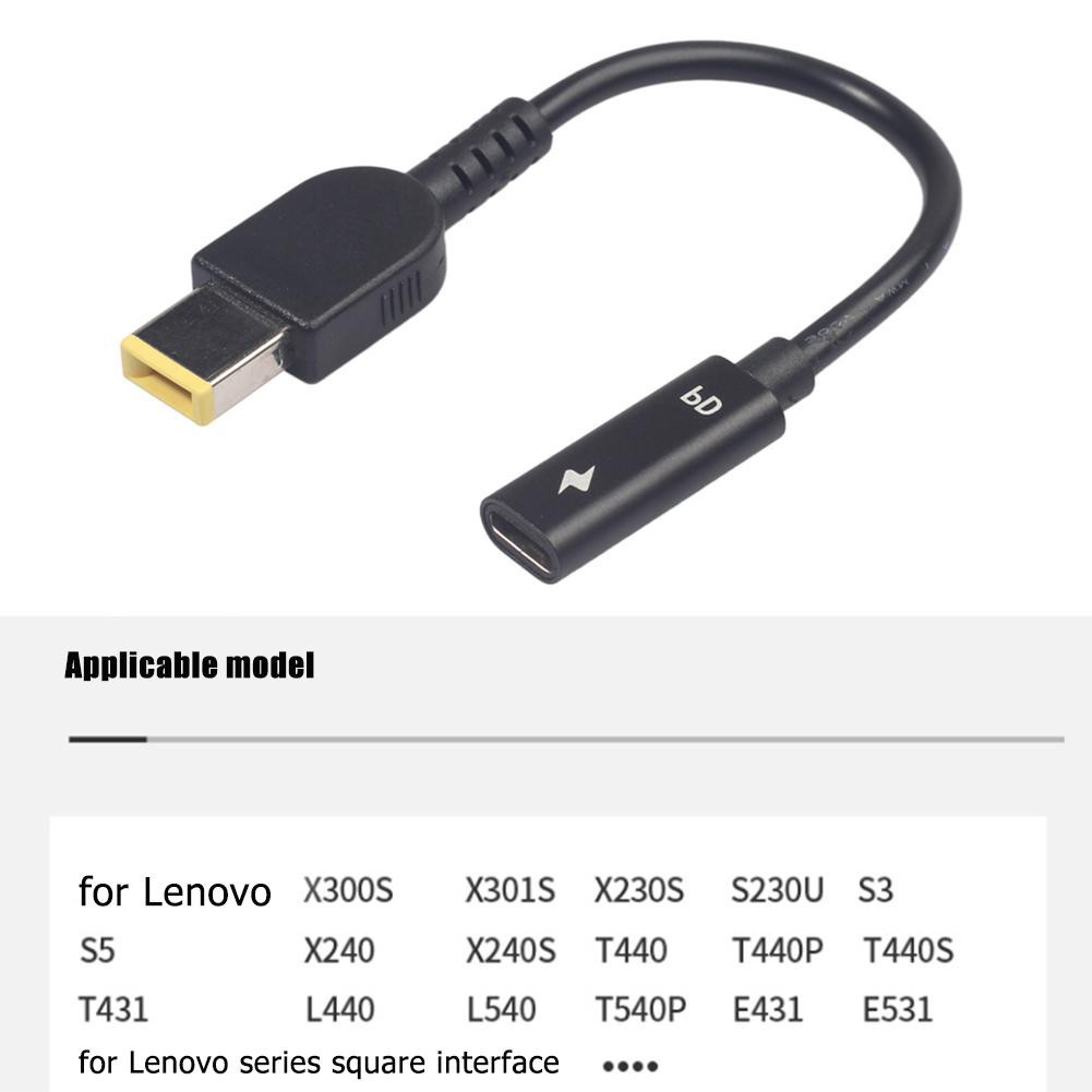 USB Type-C Female to Square DC Male Plug USB 3.1 Adapter Cable for Lenovo