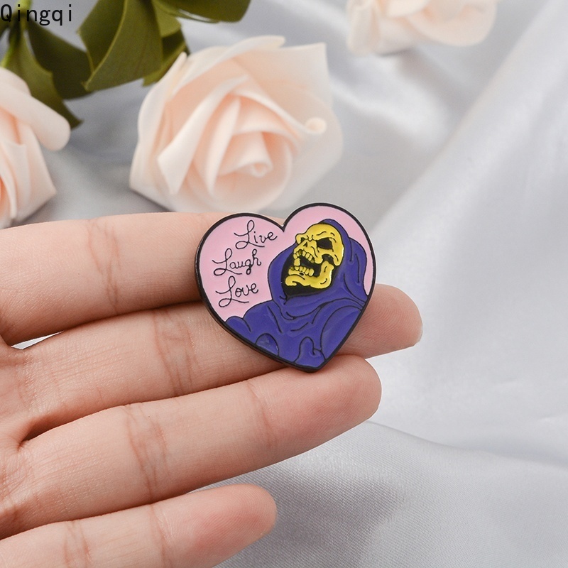 Sk Bros Pin Enamel Bentuk Tengkorak Tertawa Tulisan Live Love Untuk Hadiah Halloween