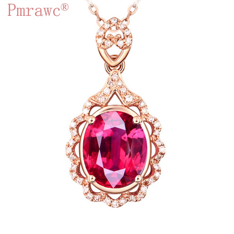 Hot Sale Full Diamond Ruby Pendant 18K Rose Gold Necklace