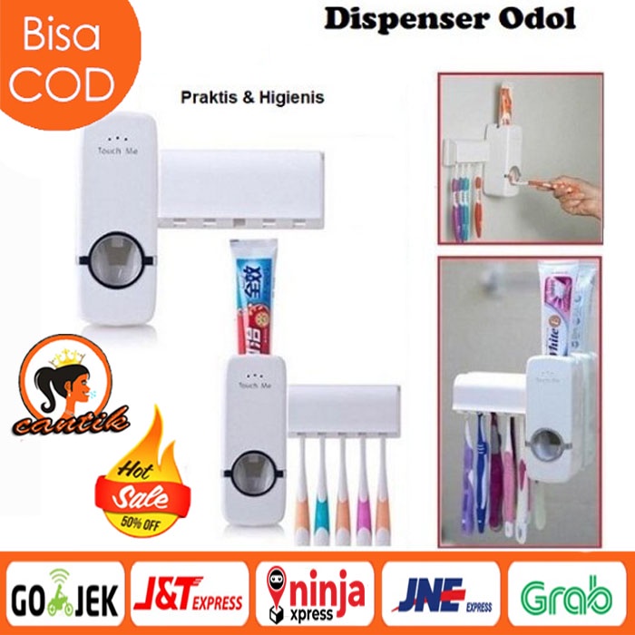 HC Dispenser Odol Tempat Sikat Gigi TOUCH ME Rak ToothPaste &amp; Brush Set WHITE Otomatis Pasta Holder