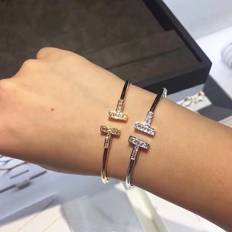 Gelang Berlian Imitasi Korea Klasik Fashion T Bentuk Bangle Terbuka Perhiasan-7