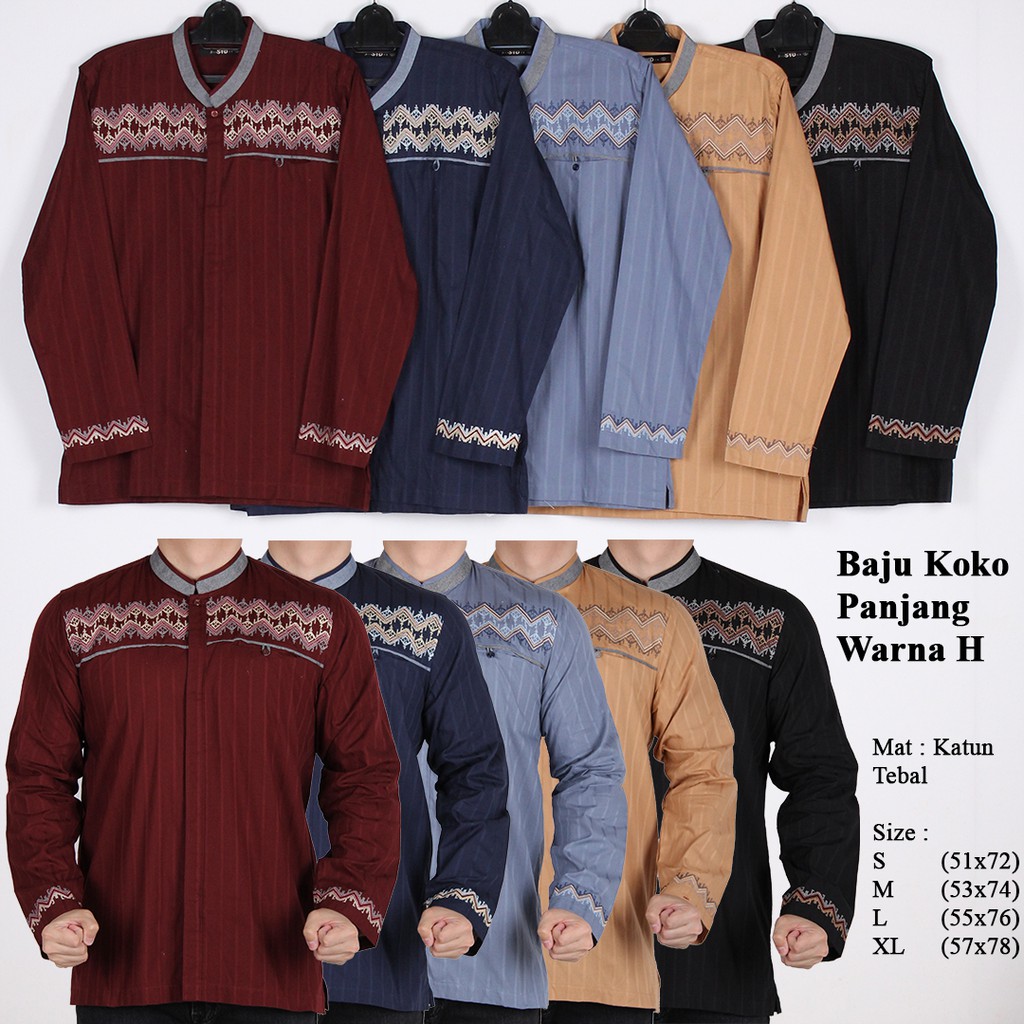  Baju  Koko Muslim Pria  Lengan Panjang Warna H Shopee  
