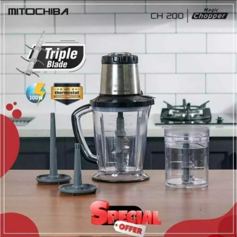 Mitochiba CH200 Food Chopper Pencacah makanan / Blender Multi Fungsi Kapasitas 2 Liter Garansi Resmi