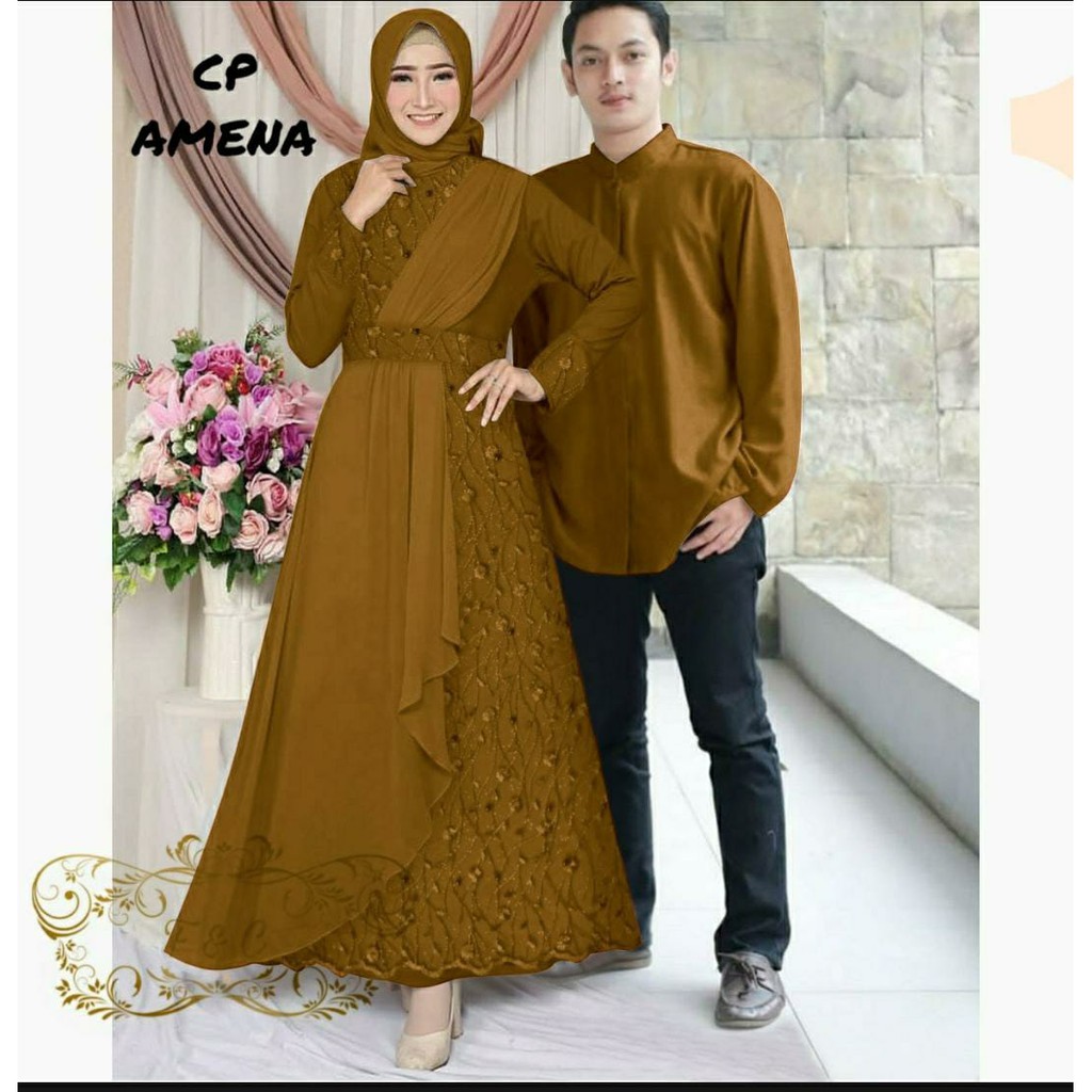 PCS CP AMENA PAKAIAN COUPLE PASANGAN KEMEJA DAN GAMIS MOSCEREPE 2 UKURAN L XL FE
