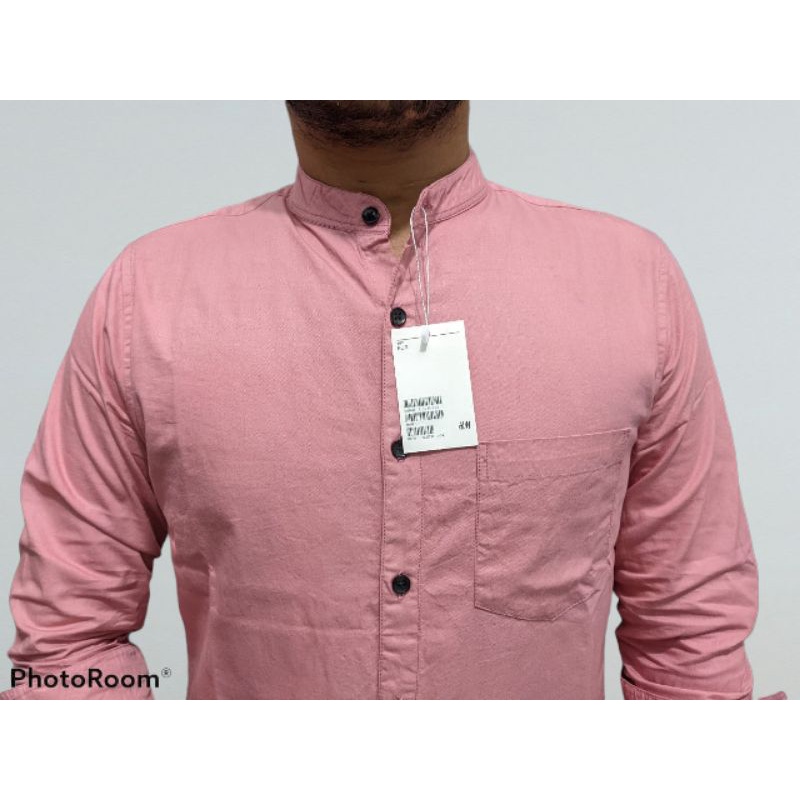 Kemeja Pria Shanghai HM polos Katun Twill Panjang Peach