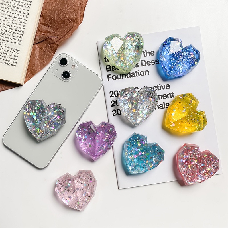 Colorful Glitter Heart Popsocket Phone Holder Griptok Pegangan HP Lucu