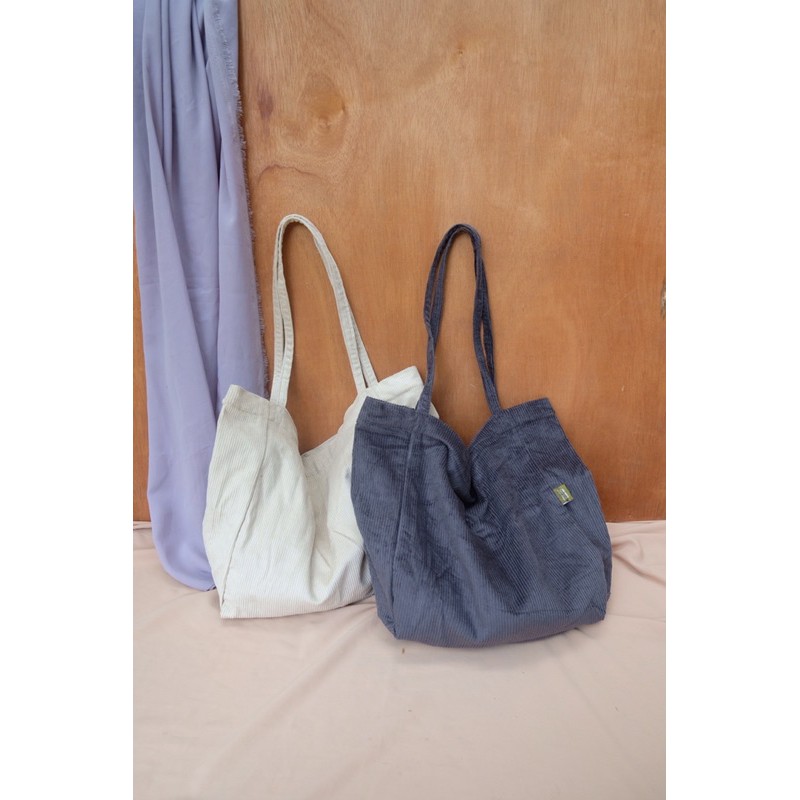 Cabiciks - Zipper/Resleting Corduroy Baggy Tote Bag