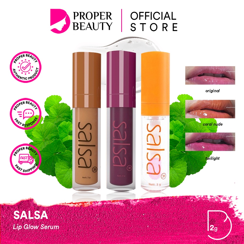 SALSA Lip Glow Serum Indonesia / Serum Bibir Lippie Gloss Tinted Colour Moisturizing 3gr / Coral Nude Twilight / Lipstick Lipstik Cream Matte Gincu Tint Velvet Stain Liner Plumper Perawatan Pelembab Pencerah / Cosmetic Eyebrow Eyeliner Mascara Paket Wajah