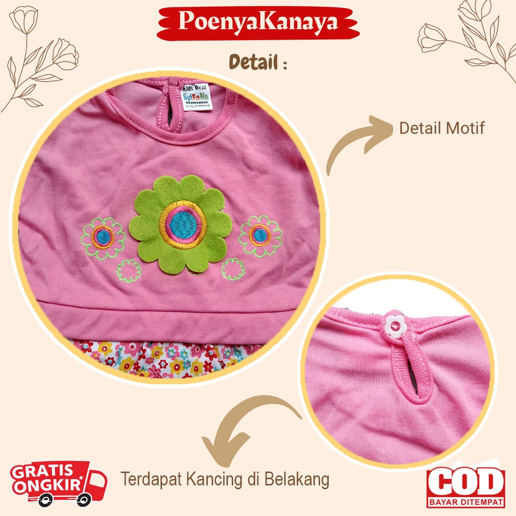 Dress Bayi Anak Tangan Pendek Motif Bunga Matahari Syifana 0-6 Bulan DS27