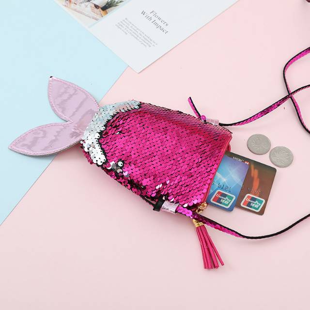 MINI SEQUIN SLING BAG / TAS MINI SELEMPANG MERMAID ANAK IMPORT KOREA MURAH LUCU PINK RAINBOW