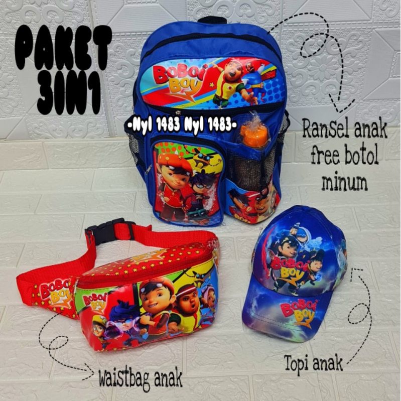 Tas sekolah anak TK SD bonus botol minum topi tas selempang