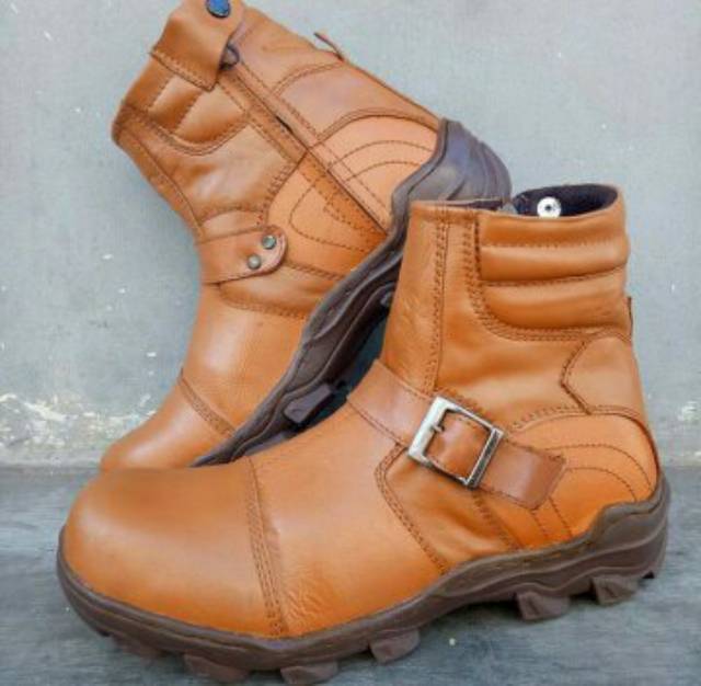 Sepatu boots seafty camel gesper full kulit asli berkualitas