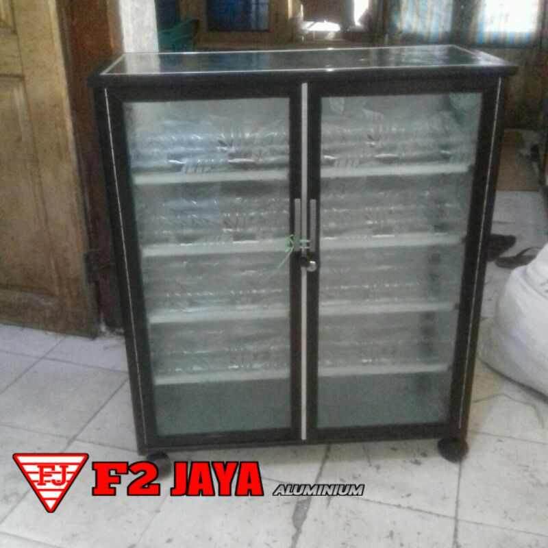 Lemari sepatu rak sepatu 4 susun  aluminium kaca es (pake roda)